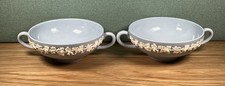 Pair Of Wedgwood Blue Embossed Queensware Double Handled Soup Bowls 5.5x13cm