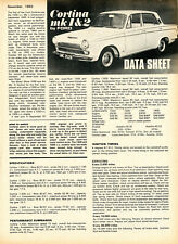 Ford Cortina MK1 & MK11 specification Data sheet 1969 BUA432C BVW10G GWC252B
