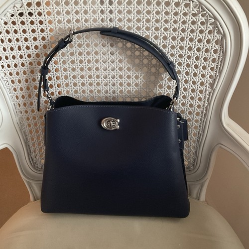 Coach handbag navy pebbled - handbag, in