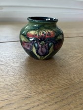 Vintage Moorcroft Vase. Green. Frilled Orchid. Excellent Vintage Condition. 8cm