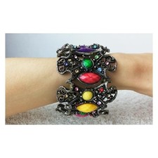 Multicoloured Jewels Silver Metal Psychedelic Gothic Medieval Statement Bracelet