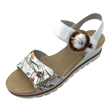 Pavers White Floral Faux Leather Mid Wedge Heel Shoes Sandals Size UK 8 New