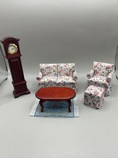 Dollhouse Miniature Complete Living Room Set 6 Pcs in Floral Fabric  -F-