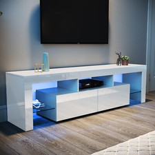 TV Stand With LED Light Entertainment Unit White High Gloss Cupboard Cabinet