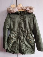 Khaki Green Winter Coat Nutmeg Girls 5-6 Years, Faux Fur, Hood, Warm Lining