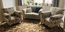 1930s Antique Sprung Divan Sofa Daybed And Two Handmade Matching Armchairs