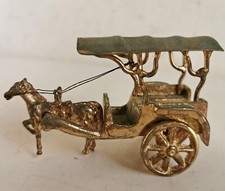 Vintage Solid Brass Small Rickshaw Cart and Horse (d901)