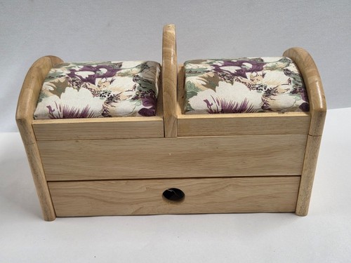 Wooden sewing basket floral - wooden,