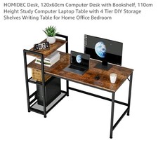 Desk, 120X60Cm Computer Desk with Bookshelf, 110Cm Height Study Computer Laptop 