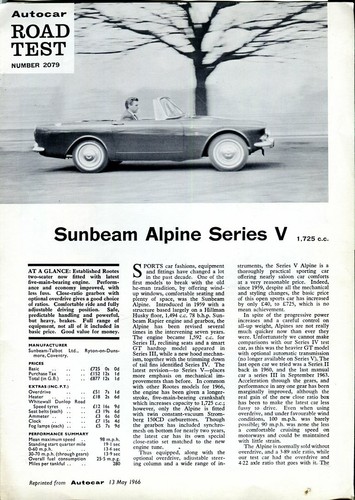 Sunbeam alpine series - sunbeam,