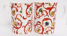 Floral red scroll damask - red, &