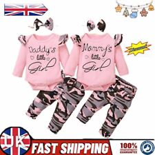 3Pcs Newborn Baby Girl Clothes Set Romper Bodysuit Top Camo Pants Outfits Suits