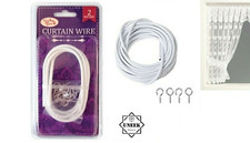 WHITE CURTAIN WIRE 2M NET WINDOW  Cord Cable With Hooks & Eyes 151SEW1016A UK