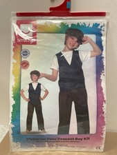 Smiffys Victorian Poor Peasant Boy Kit, Brown Waistcoat & Hat, Boys Fancy Dress,
