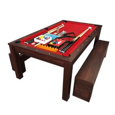 7 FT Billiards and Dining Table with Container Benches – Rich Red