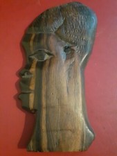 Ethnic African Carved Wooden Head Hanging Wall Plaque Wood Display Piece VGC