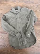 Wythe New York Moleskin Pearl Snap Shirt Medium Olive