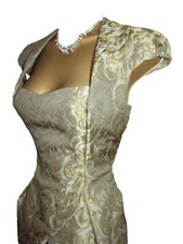 KAREN MILLEN ❤️ FABULOUS GOLD GREEN BROCADE PARTY MINI DRESS SIZE 12 COCKTAIL