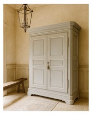 Antique Painted  Knockdown French Wardrobe With Mirror And Key c1900