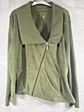 Per Una Cotton Fleece Jacket Olive Green Biker Stretchy Size Xl