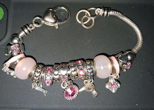 Pink charm bracelet - 8", pretty