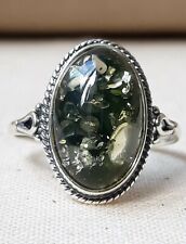 925 Sterling Silver Ring 100% Genuine 16 x 10 mm Green Baltic Amber