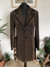 Vintage Zara Brown Velvet Long Jacket Coat Toggles Rare - Size Large