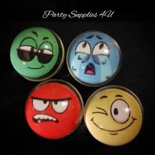 4 x Funny Faces Bouncy Jet Balls/Cat Toy/Party Bag/Stocking Fillers/Emoji/Joke/