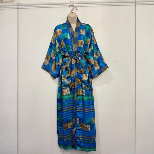 Recycled sari silk kimono robe - recycled,