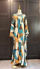 Abstract Pattern Silk Trimmed Kaftan In Flowing Winter Georgette:Crisscross Neck