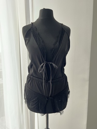 Black satin lace - satin, slip