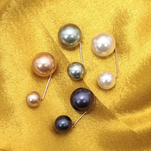 Double pearl brooch - pearl, 3pcs