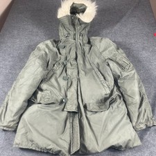 VTG Extreme Cold Weather Parka Coat Mens Medium Green N 3B Fur Hood Military 80s