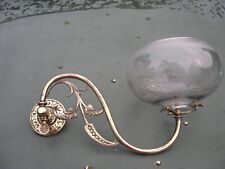 RARE VICTORIAN BRASS GAS LAMP WALL LIGHT WITH GLASS SHADE AND BRAY FLAME BURNER
