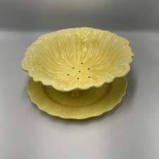 Vintage Pale Yellow Crown Ducal Fruit Draining Bowl And Plate Set
