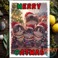 Funny Cat Christmas Cute Pet Funny Xmas Merry Catmas Card Kitten Adorable Lovely