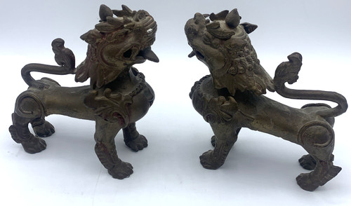 Tibetan kylin foo dogs brass - tibetan,