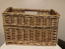Vintage Wicker Magazine Rack Basket Woven Retro With Handle