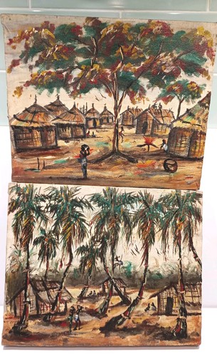 Pair vintage haitian naïf oil - vintage,