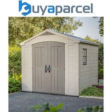 Keter Factor Beige Garden Shed 8 x 8 ft Apex Outdoor Storage Wood Effect Resin