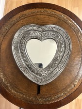 Vintage Style Heart Shaped Mirror W/ Floral Details Freestanding or Wall Mounted