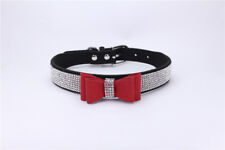 Dog Collar Suede Leather Rhinestone Diamante Soft Bow Tie Cat Puppy Small Pet UK