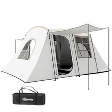 Outsunny 3-4 Man Tunnel Tent with Sewn in Floor, 3000mm Waterproof, Khaki