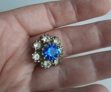 Vintage Sapphire Blue Glass Brooch Old Pin 
