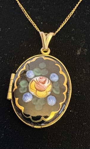 Vintage black enamel locket - vintage,