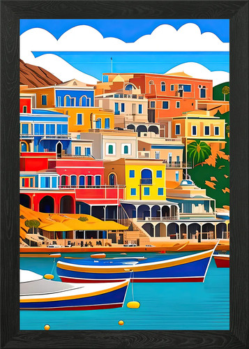 Symi seaside framed wall - symi, art