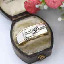 9ct Yellow Gold Sapphire & Diamond Men's Ring Two Tone - Size UK - T US - 9 3/4