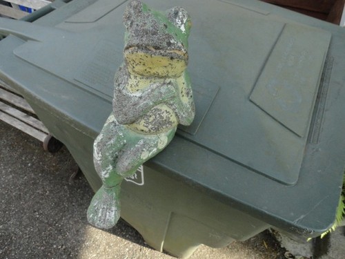 Vintage cement frog garden - cement,