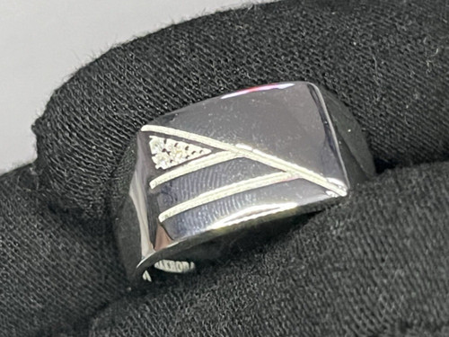 925 silver signet iced ring - 925,