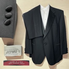 USA Made 2 Piece Tuxedo Suit Mens 50R 44x29 Black Solid Textured Wool One Button
